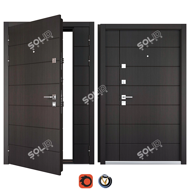 Sleek and Secure: Slim 2 Metal Door 3D model image 1