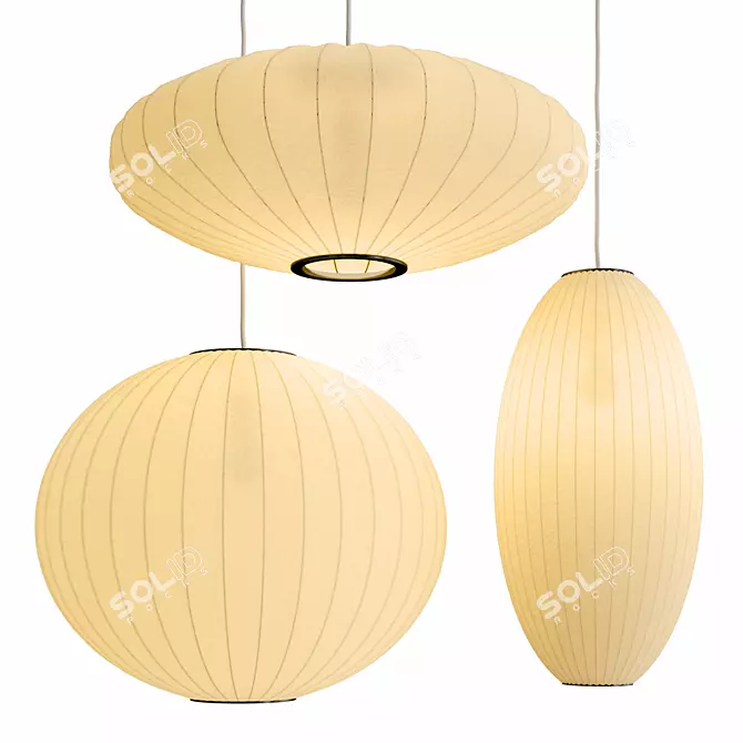 Elegant Silk Pendant Light, Metal & Silk Material 3D model image 1