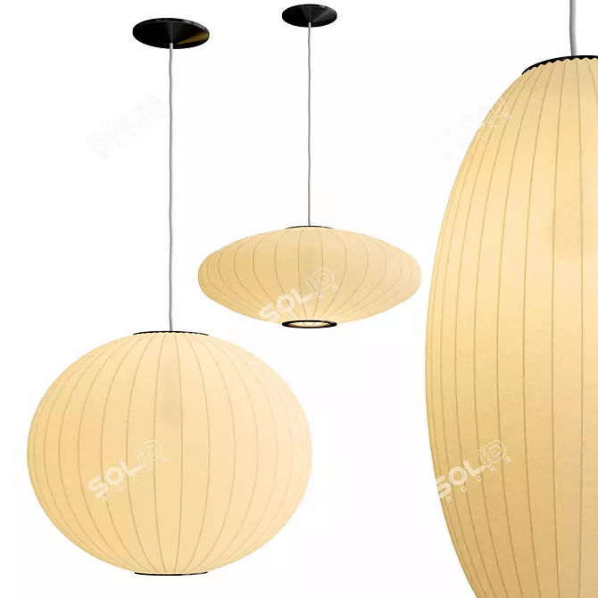 Elegant Silk Pendant Light, Metal & Silk Material 3D model image 2