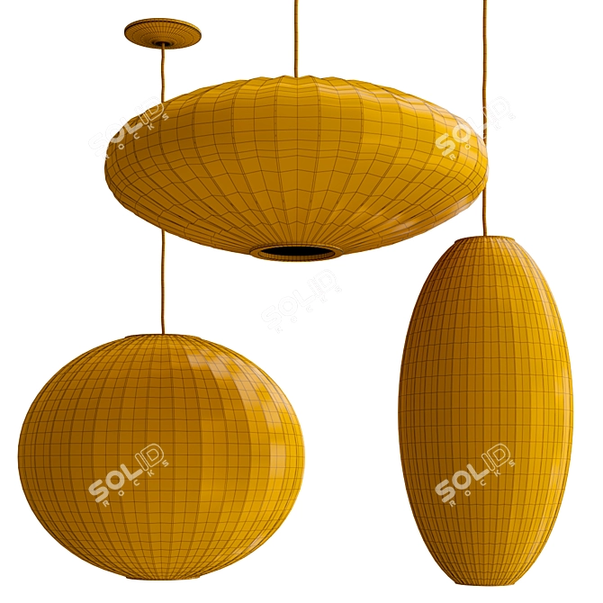 Elegant Silk Pendant Light, Metal & Silk Material 3D model image 3