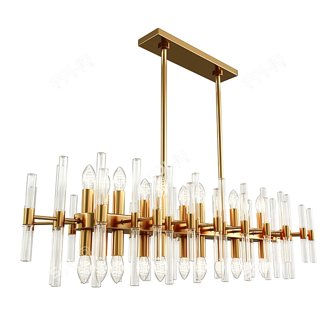 Sleek Brass Glass Chandelier 3D model image 1