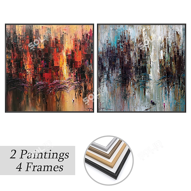 Elegant Art Set: 3 Paintings + 4 Frame Options 3D model image 1