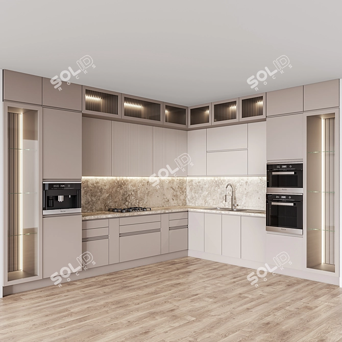 Sleek Kitchen004: Innovative Design & Versatile Function 3D model image 1