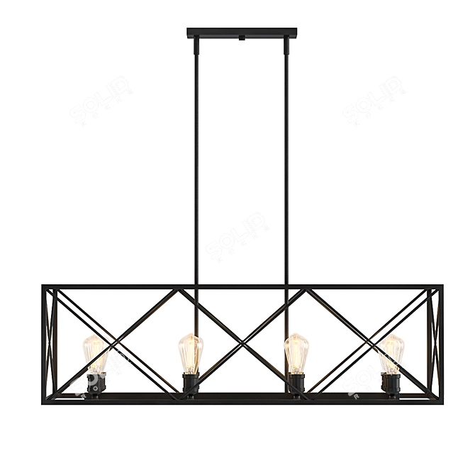 Modern Matte Black Eight-Light Pendant 3D model image 1