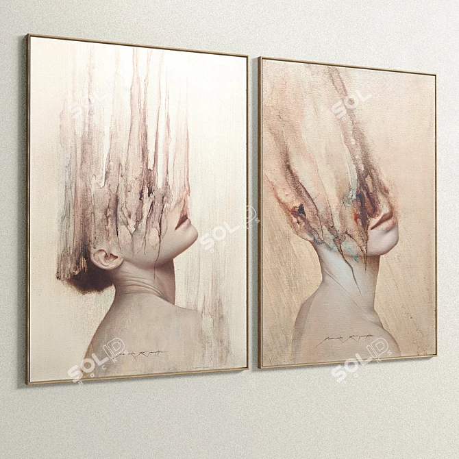 Elegant Plaster Dual Photo Frame 3D model image 4