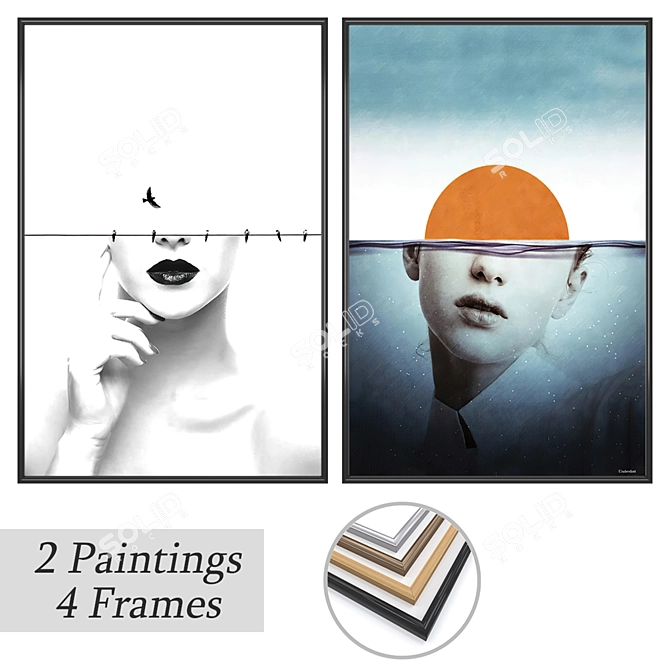 Elegant Art Set: 2 Paintings with 4 Frame Options 3D model image 1