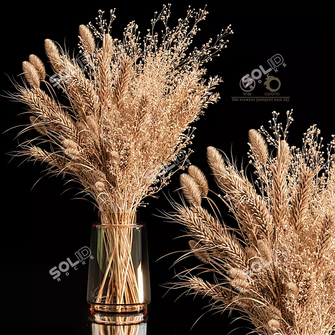 Elegant Dry Flower Bouquet Vase 3D model image 1