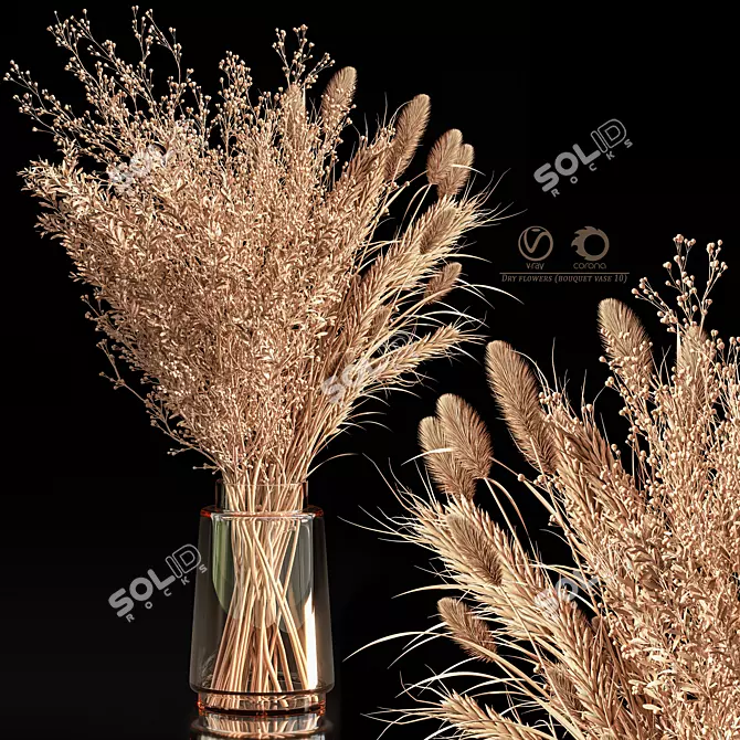 Elegant Dry Flower Bouquet Vase 3D model image 4