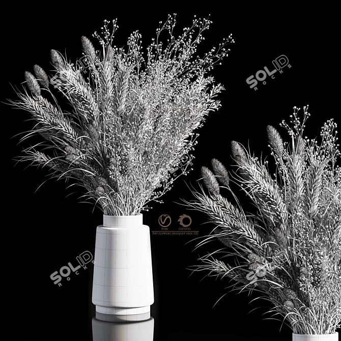 Elegant Dry Flower Bouquet Vase 3D model image 5