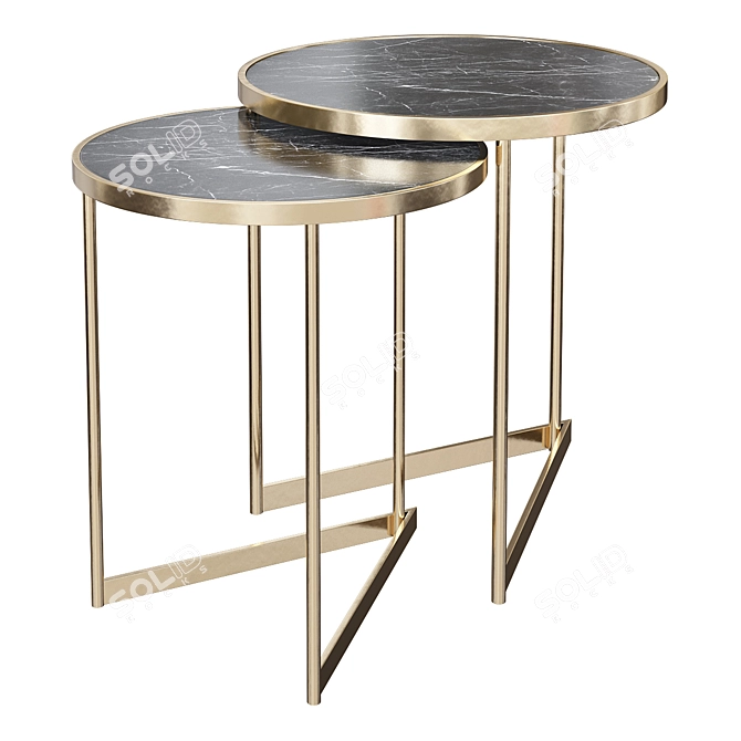 Sleek Marble Top End Table Set 3D model image 1