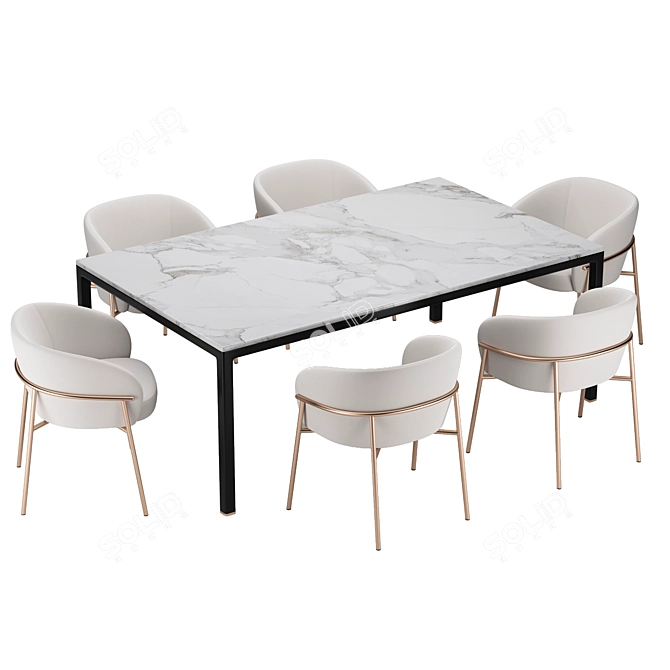 Modern Dining Set with Rimo Chair 3D model image 3