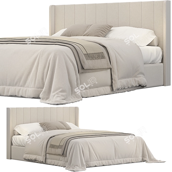 Elegant Striped Wingback Bed 3D model image 1