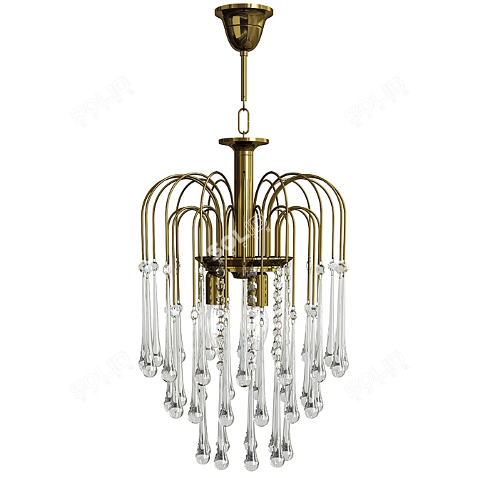 Brass & Murano Glass Teardrop Chandelier 3D model image 1
