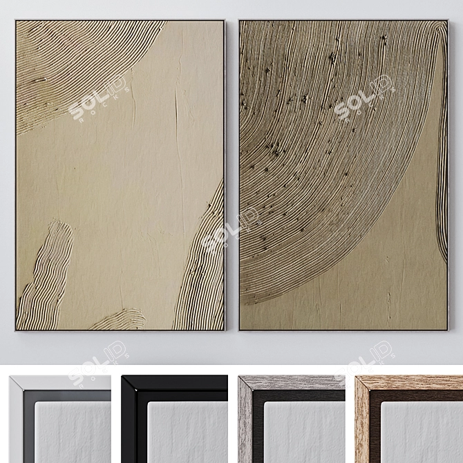 Large Wall Paintings Set: 4 Frames, Multiple Colors, High-Quality Textures 3D model image 1