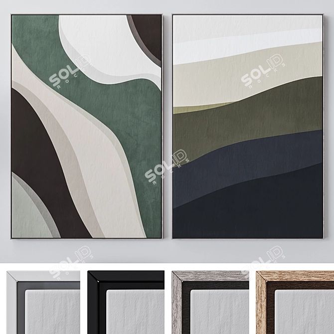 Large Wall Paintings Set 1813 | 4 Frame Colors, High-Quality Textures 3D model image 1