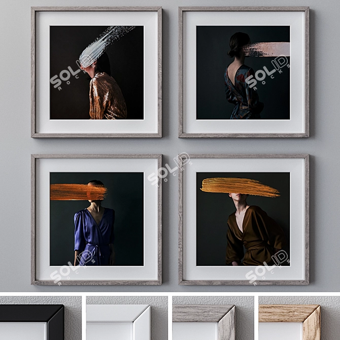 Elegant Set of Framed Wall Paintings 3D model image 1