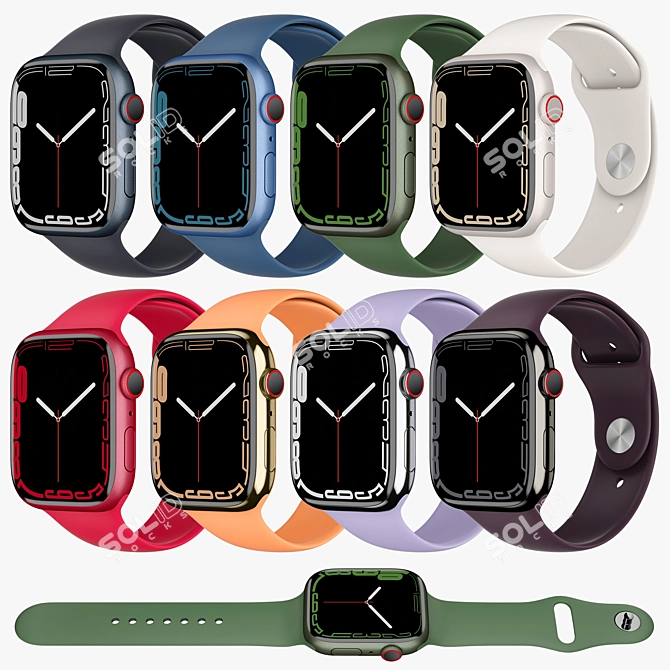 Sleek Apple Watch 7: Colors Galore! 3D model image 1