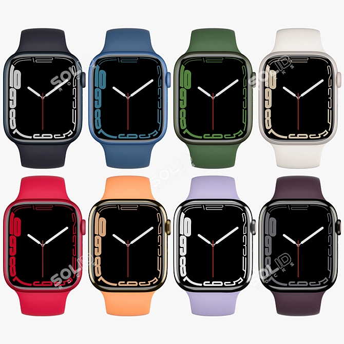 Sleek Apple Watch 7: Colors Galore! 3D model image 2