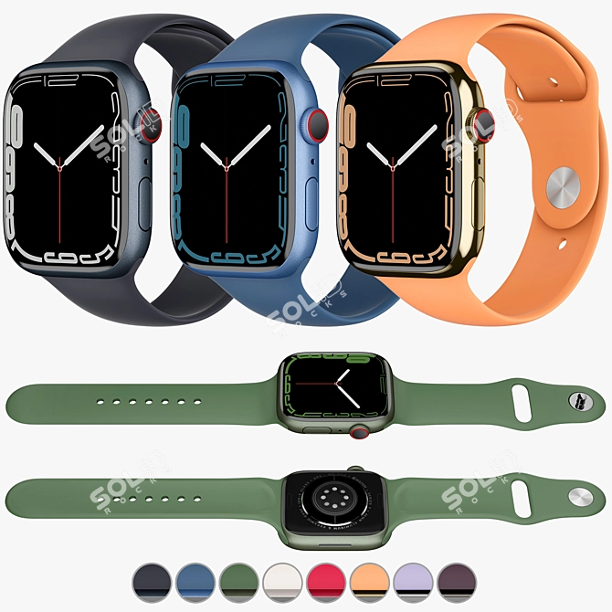 Sleek Apple Watch 7: Colors Galore! 3D model image 8