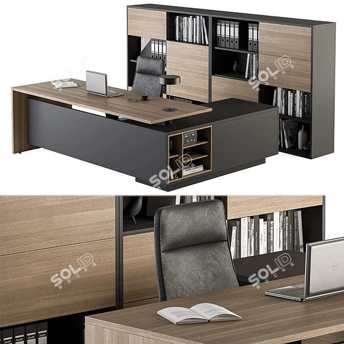 Modern Wood and Black Manager Desk 3D model image 1