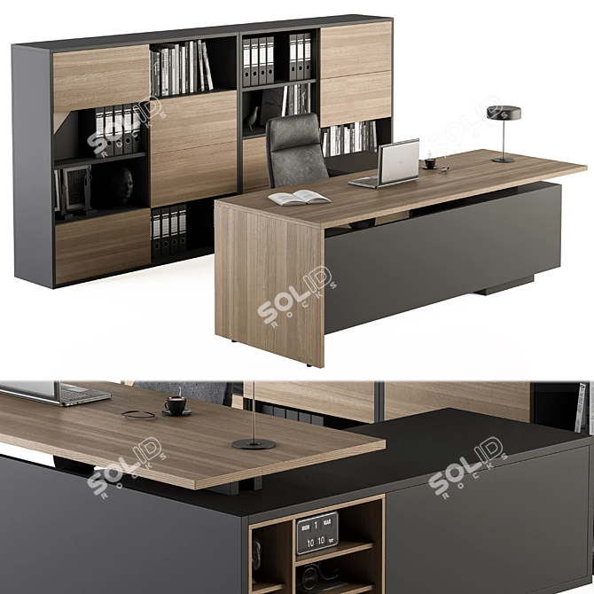Modern Wood and Black Manager Desk 3D model image 2