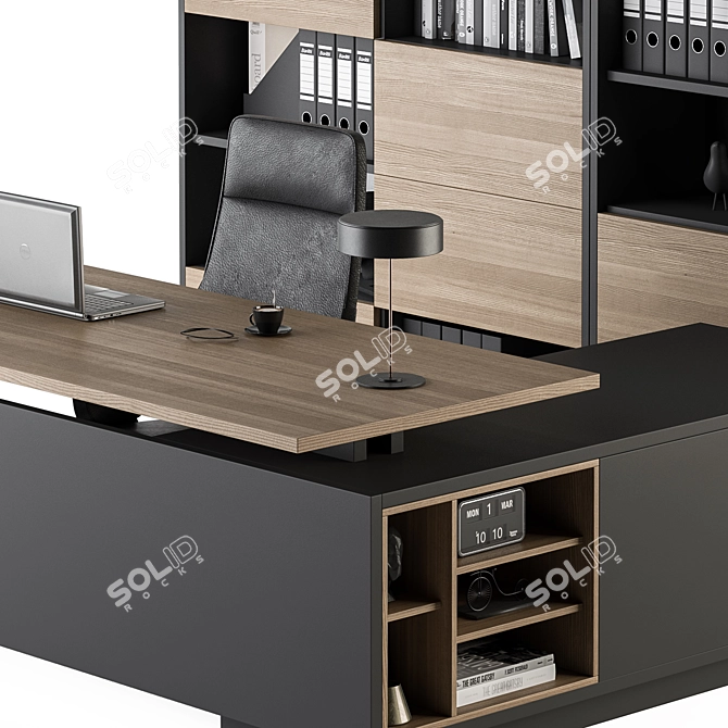 Modern Wood and Black Manager Desk 3D model image 3
