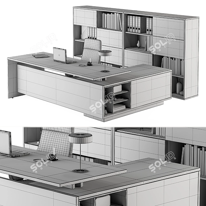 Modern Wood and Black Manager Desk 3D model image 5