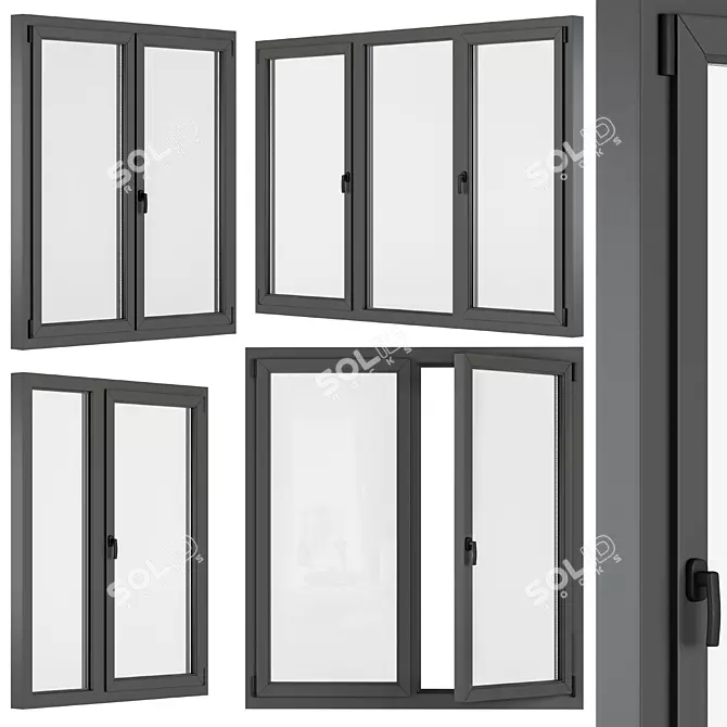 Sleek Gray Window Set 3D model image 1