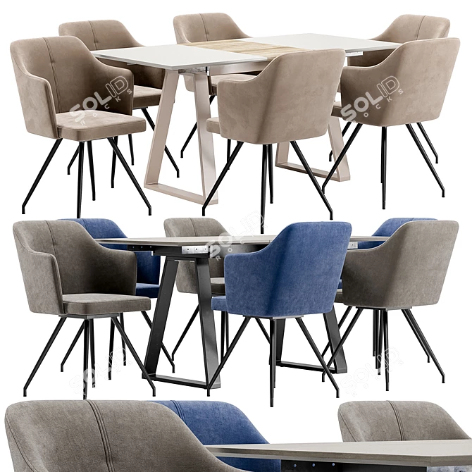 Modern Sling Dining Set with Detroit Table 3D model image 1