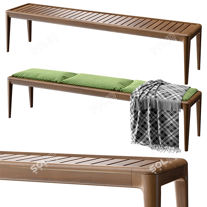 Elegant Oak Bench with Cushion 3D model image 1