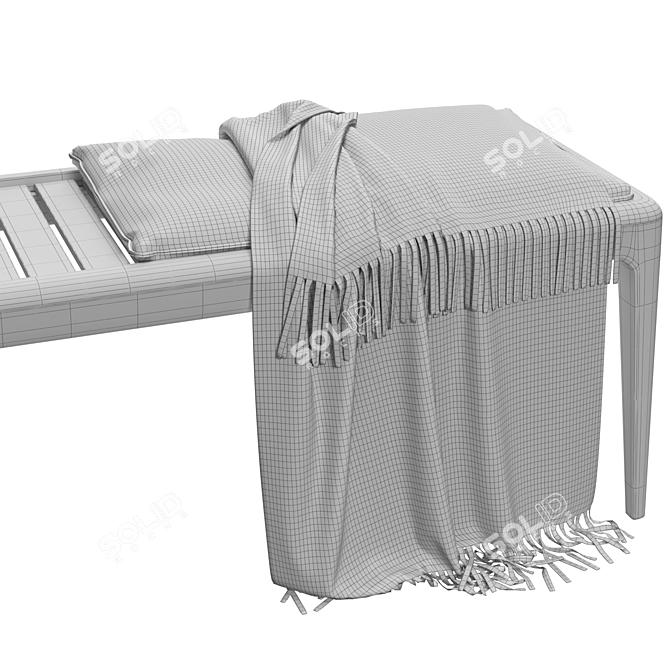 Elegant Oak Bench with Cushion 3D model image 7