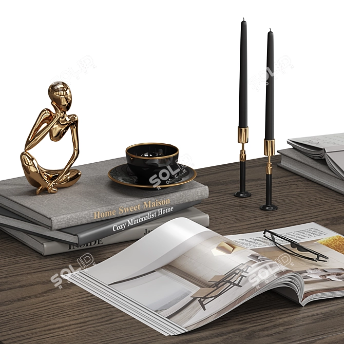 Elegant Decorative Set with Statue, Books, Pencils & More 3D model image 2