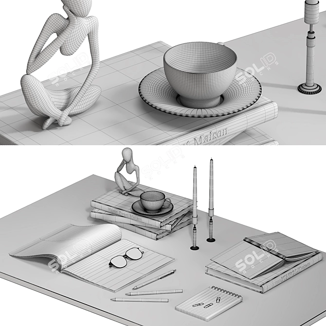 Elegant Decorative Set with Statue, Books, Pencils & More 3D model image 4