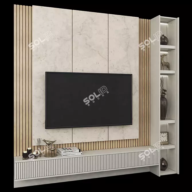 Modern TV Wall Set with 65" TV 3D model image 3