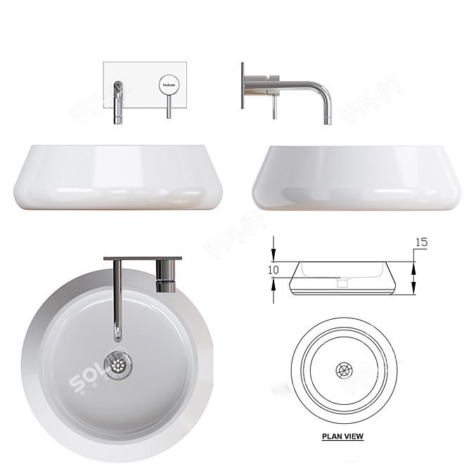 Hindware Vessel Basin: Over Counter, 450mm Dia 3D model image 2