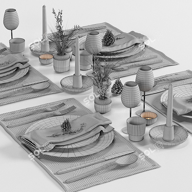 Natural Elegance: Olive & Cone Table Set 3D model image 4