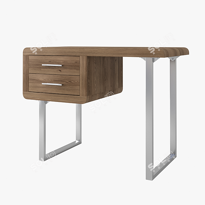 Elegant Walnut/Chrome Writing Desk 3D model image 1