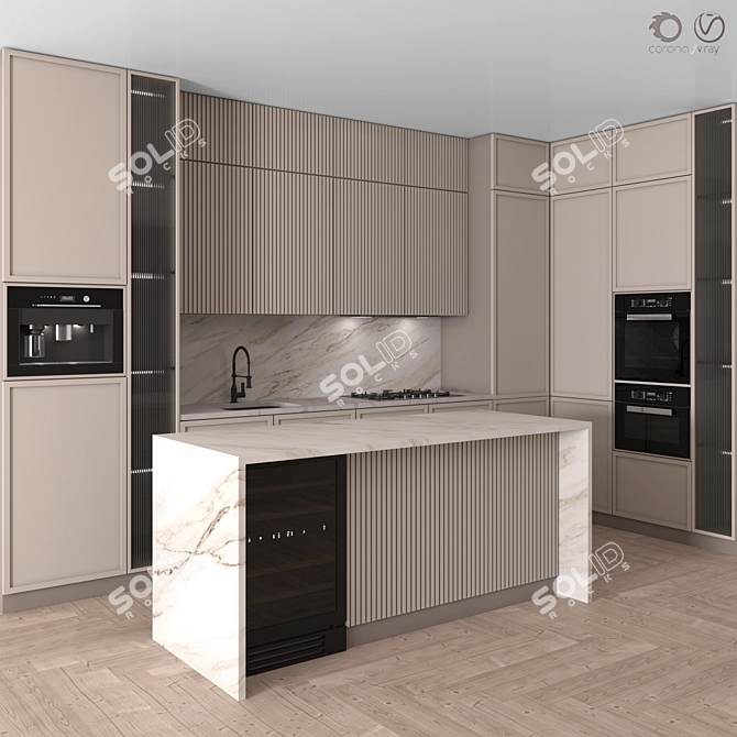 Modern Corner Kitchen with Appliances 3D model image 1