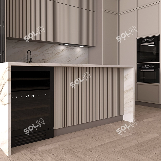 Modern Corner Kitchen with Appliances 3D model image 3