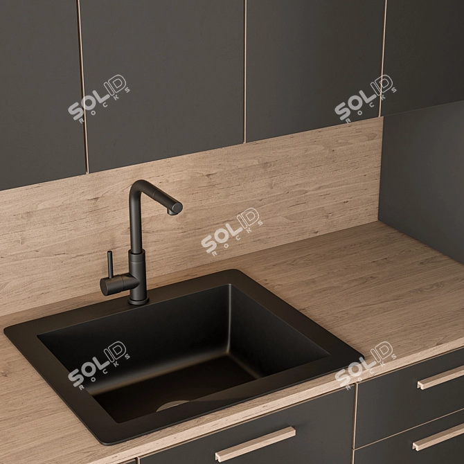 Sleek Black Wood Kitchen Cabinets 3D model image 3