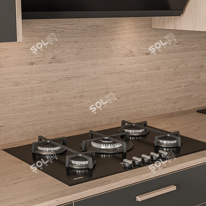 Sleek Black Wood Kitchen Cabinets 3D model image 4