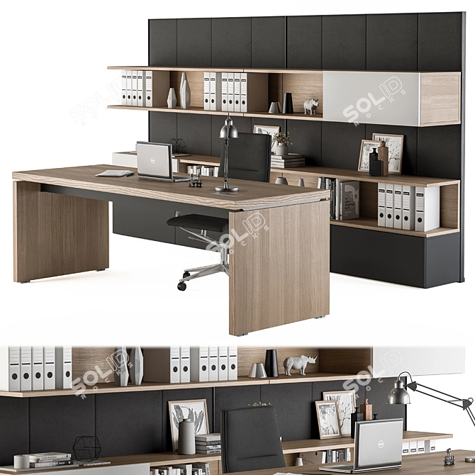 Wood and Black Manager Desk 3D model image 1