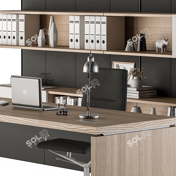 Wood and Black Manager Desk 3D model image 3