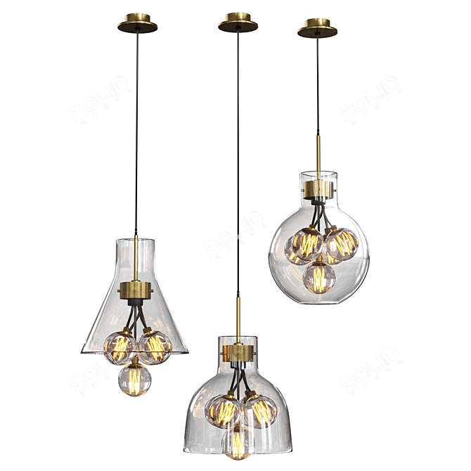 Elegant Brass Pendant Lighting 3D model image 5