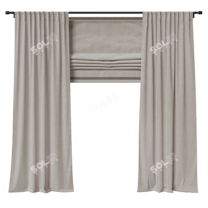 Elegant Linen Roman Blind - Perfect for Any Space 3D model image 1