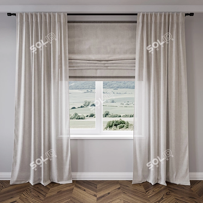 Elegant Linen Roman Blind - Perfect for Any Space 3D model image 3