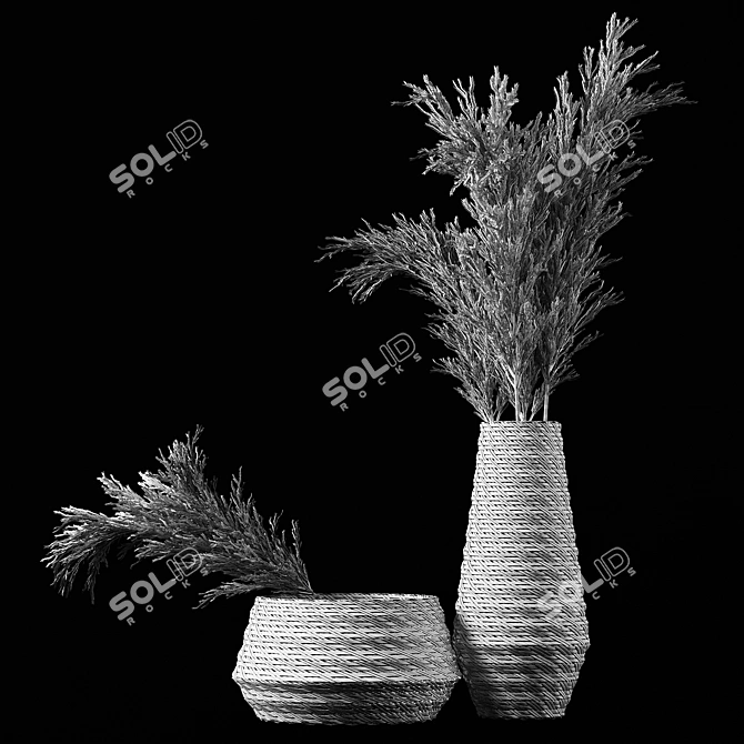 Pampas Bliss: Dried Bouquet & Rattan Vases 3D model image 6