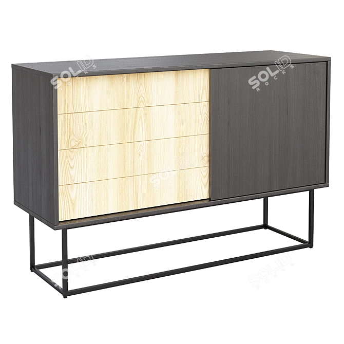 Modern Black/Oak Virka Sideboard 3D model image 1