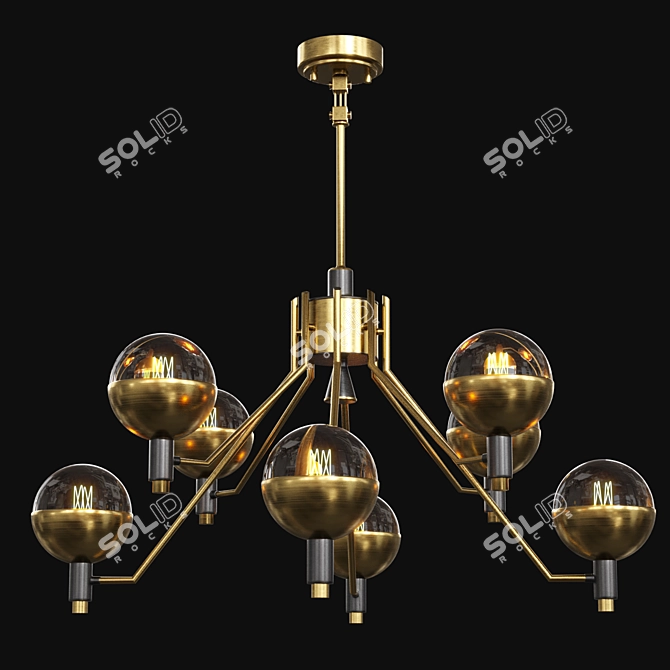 TUM Lampatron: Elegant Metal and Glass Chandelier (Brass/Gold, 8 Lamps, 82x62cm) 3D model image 2