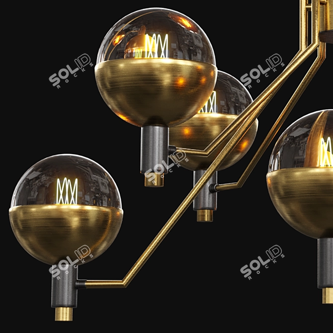 TUM Lampatron: Elegant Metal and Glass Chandelier (Brass/Gold, 8 Lamps, 82x62cm) 3D model image 5